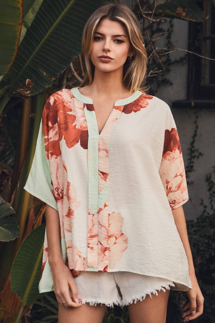 Big Floral Printed Blouse: Pistachio Multi