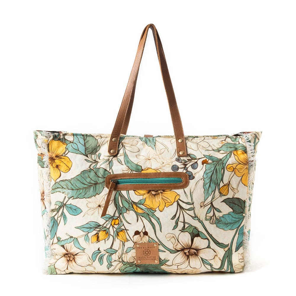 Lovely Florals Weekender Bag In Light Green: Single