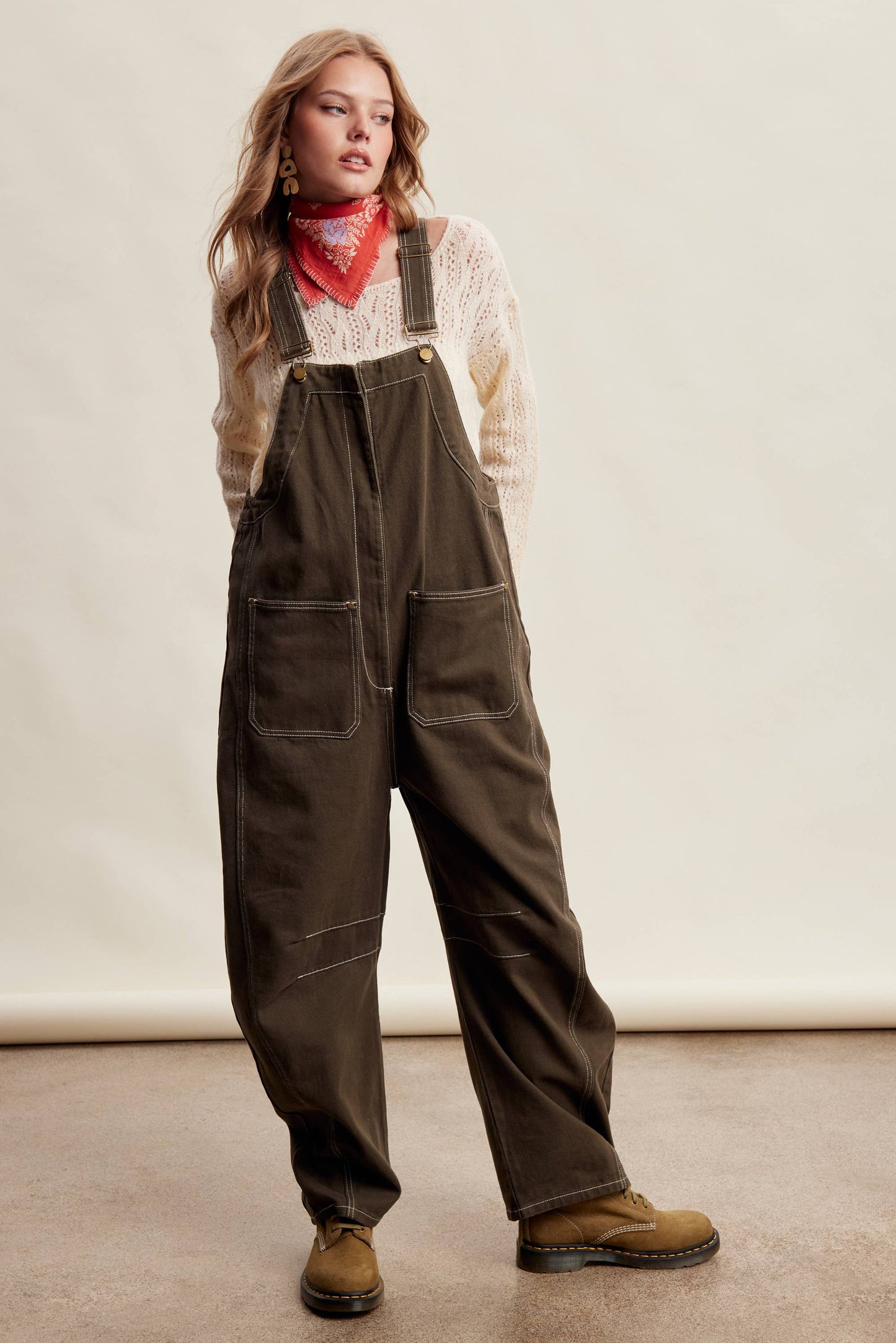 Olive Barrel Leg Utility Overall