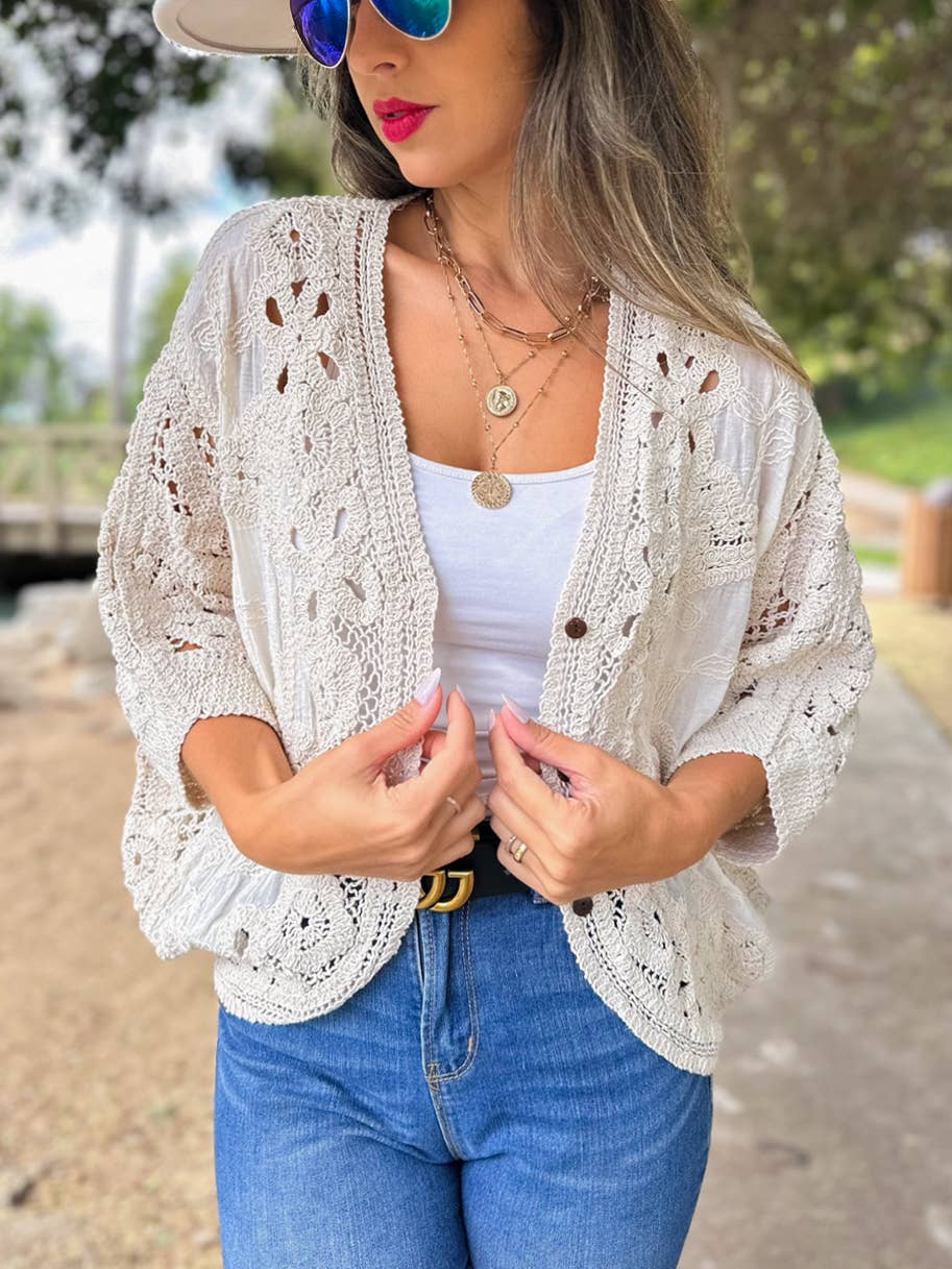 Ivory Crochet Lace Cardigan/ One Size