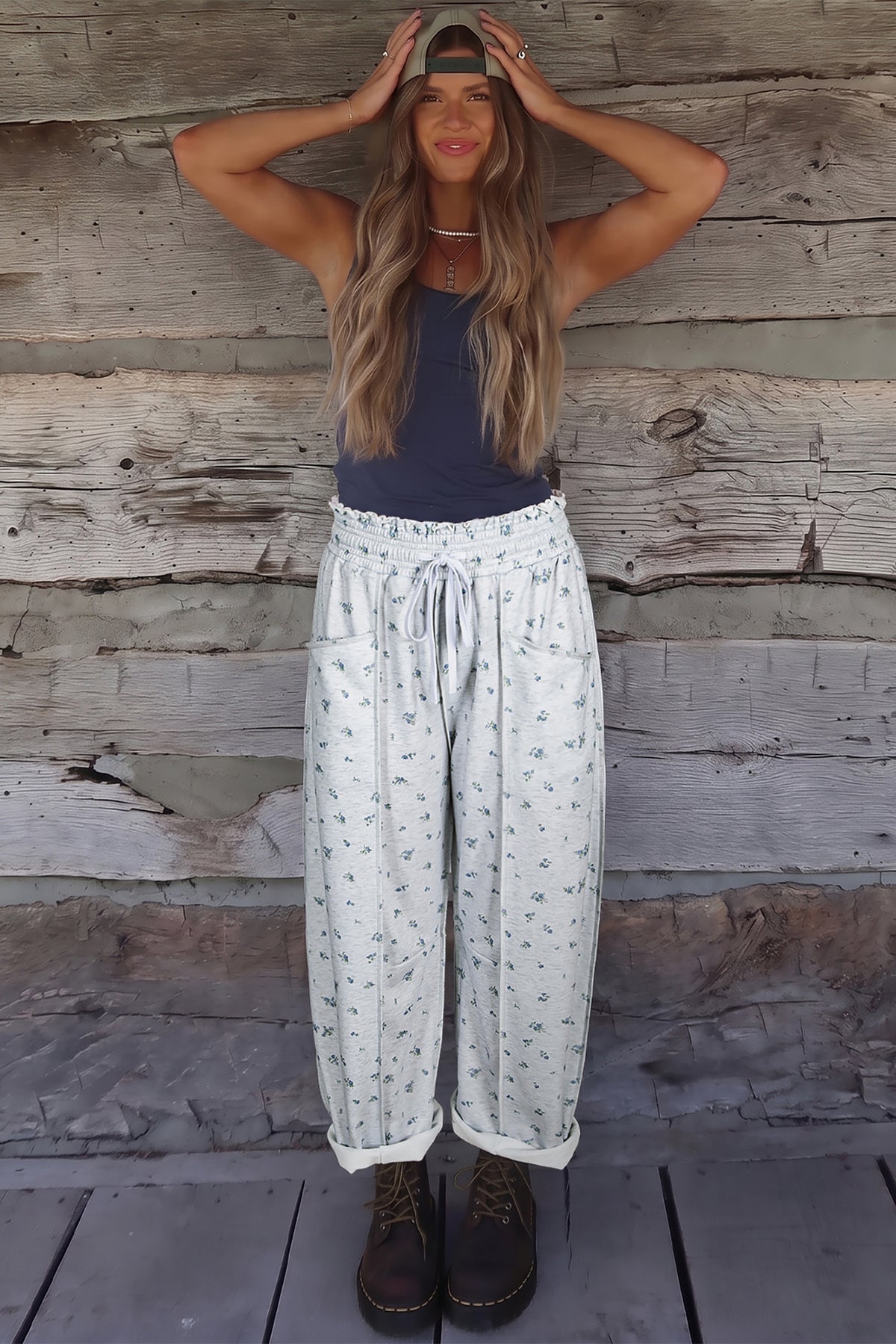 Dainty Gray Floral Print Pants