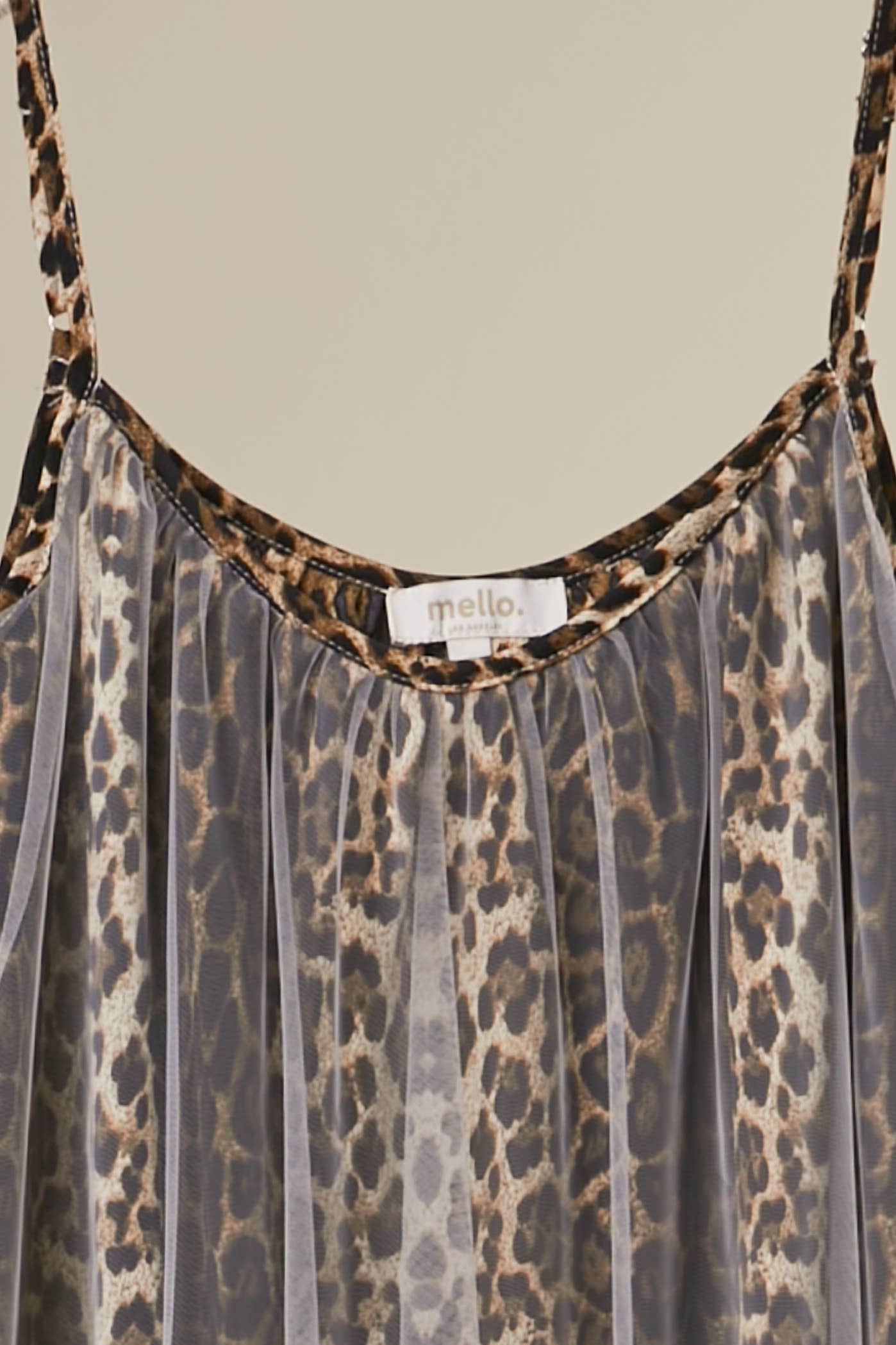 LEOPARD PRINT MESH DRESS WITH TULLE OVERLAY