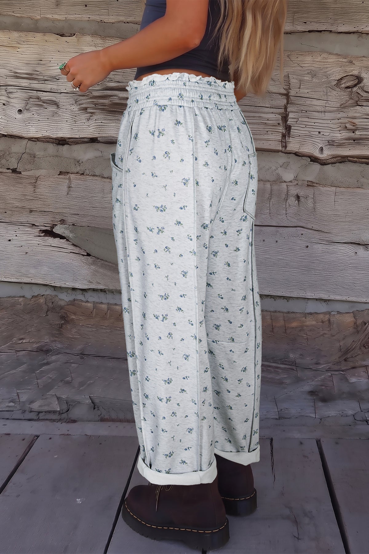 Dainty Gray Floral Print Pants