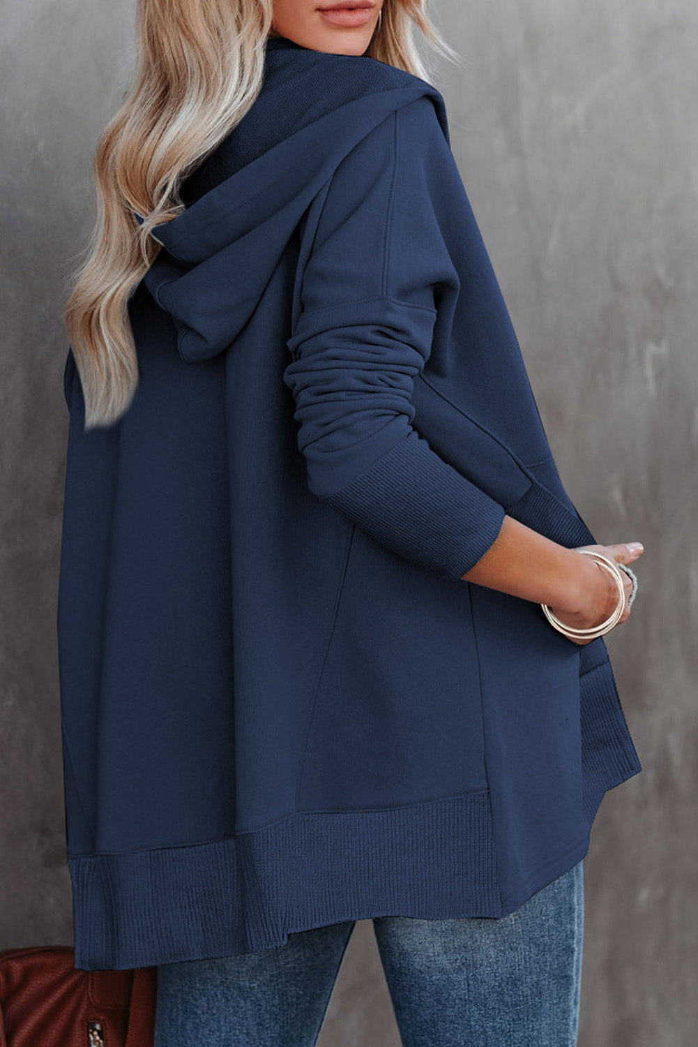 Gray Batwing Sleeve Pocketed Henley Hoodie