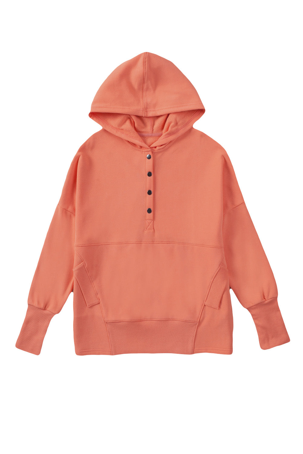 Gray Batwing Sleeve Pocketed Henley Hoodie