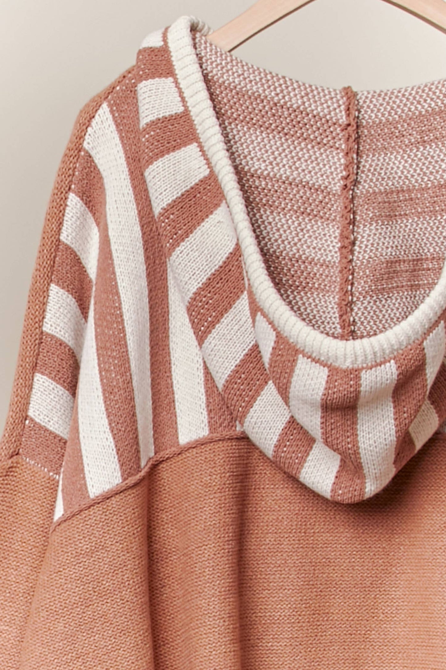 Color Block Stripe Hoodie Knit Sweater