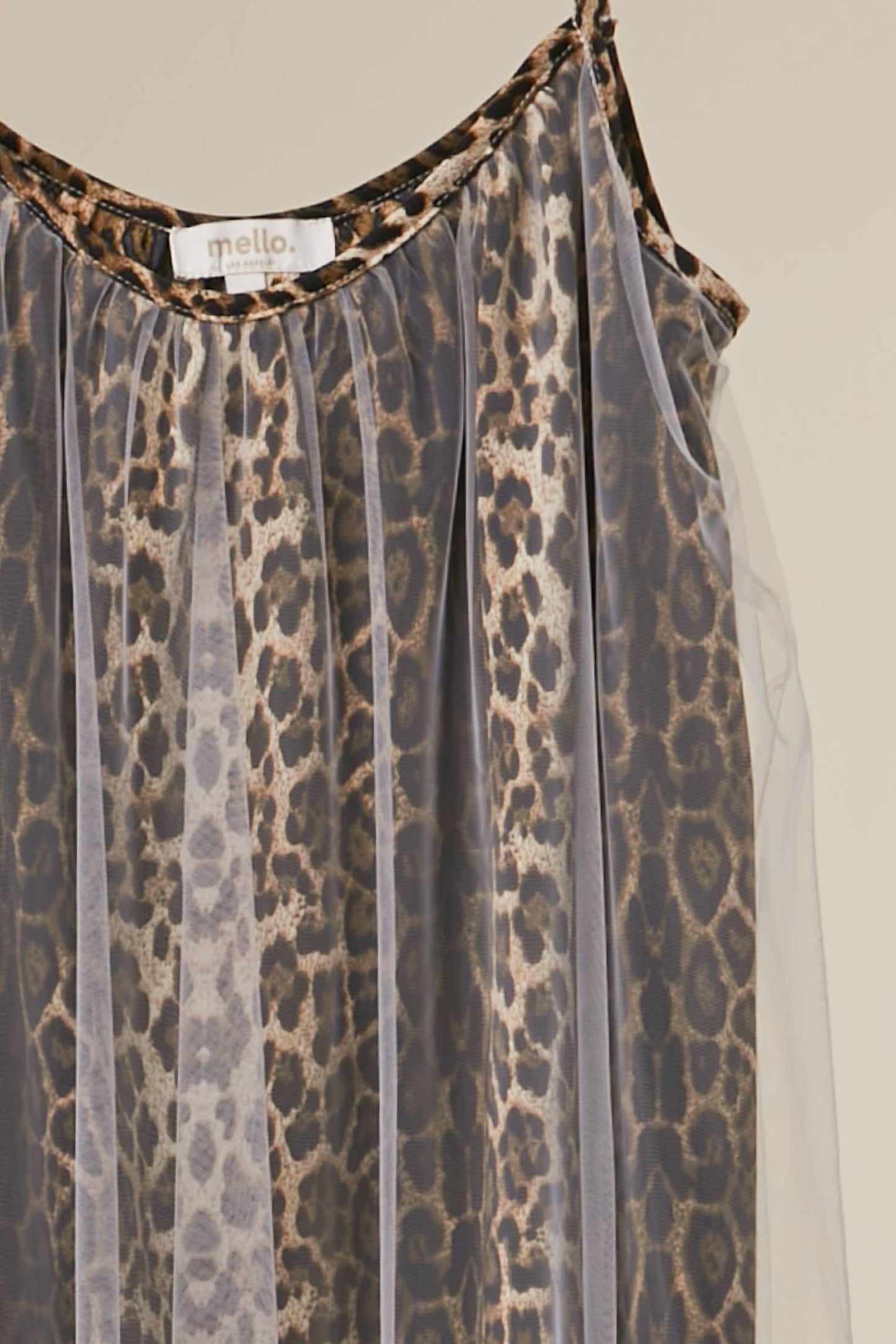 LEOPARD PRINT MESH DRESS WITH TULLE OVERLAY