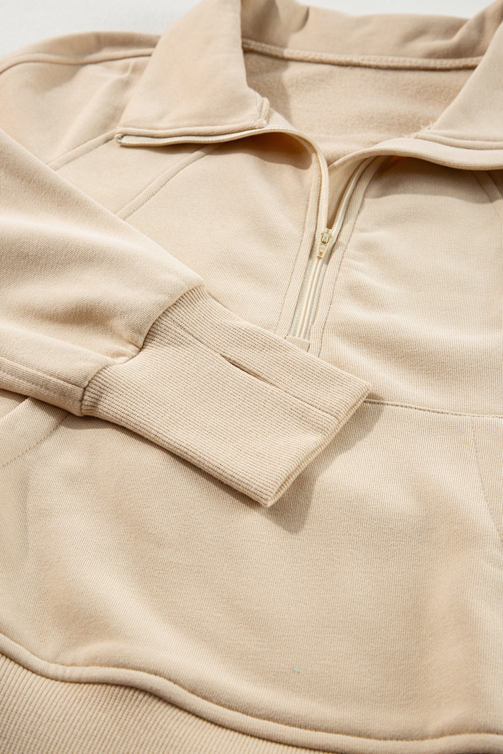 Bonbon Fleece Lined Zip Up Stand Collar Thumbhole Sleeve Sweatshirt
