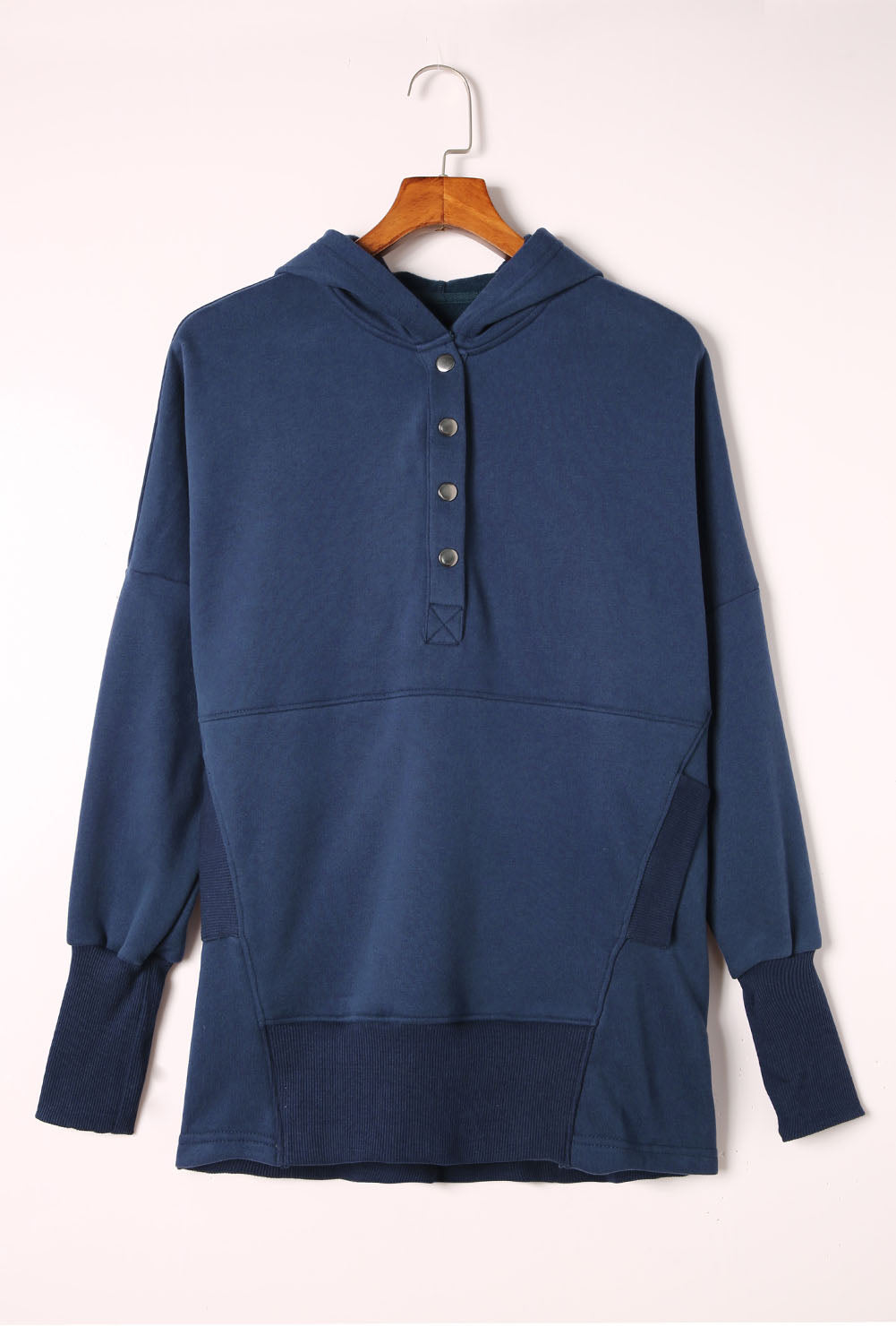 Gray Batwing Sleeve Pocketed Henley Hoodie
