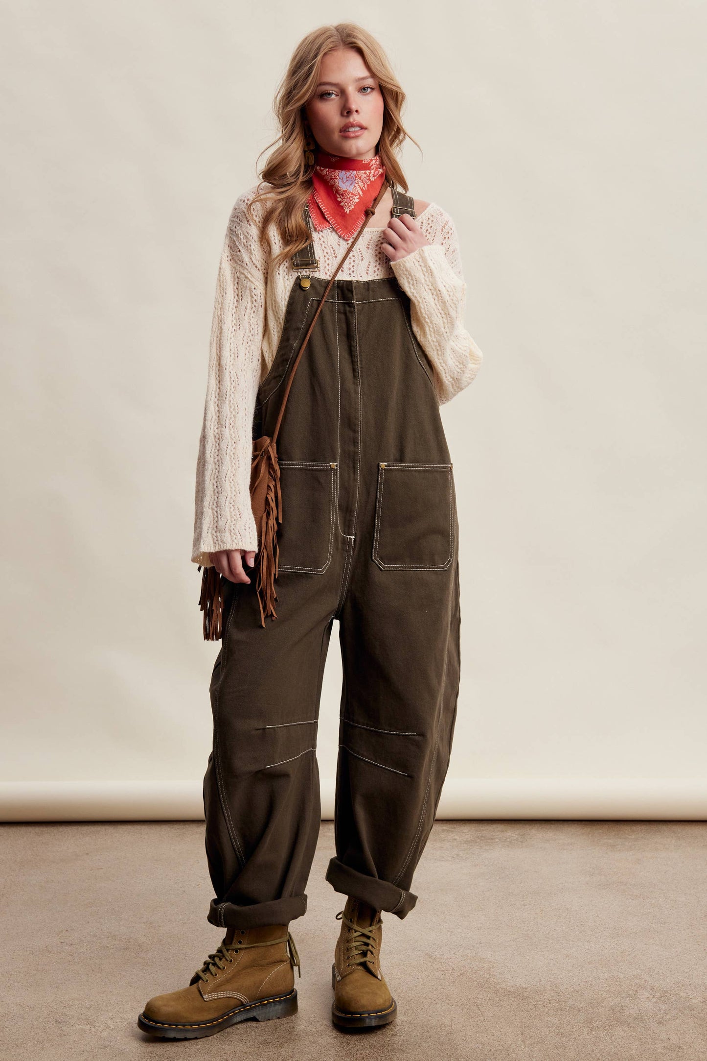 Olive Barrel Leg Utility Overall