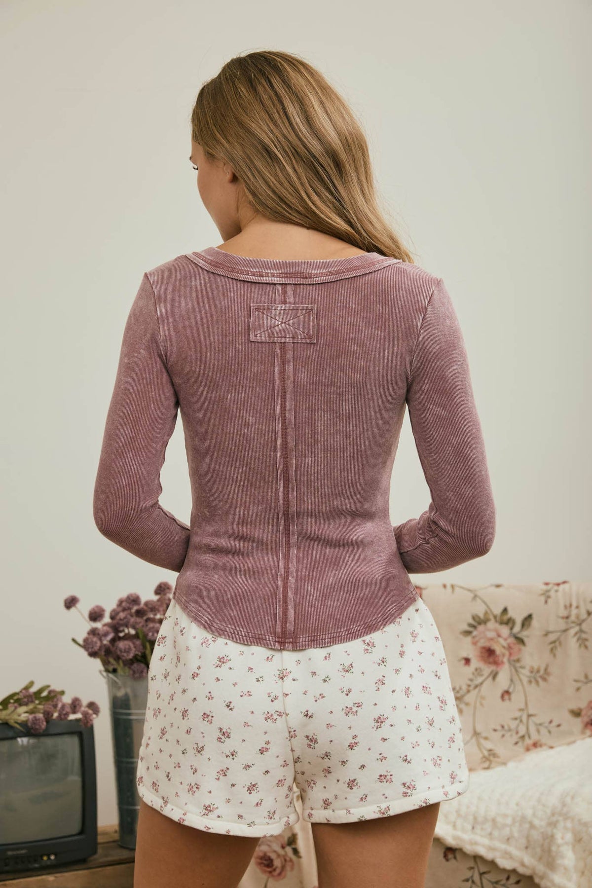 Washed Maroon Henley Top