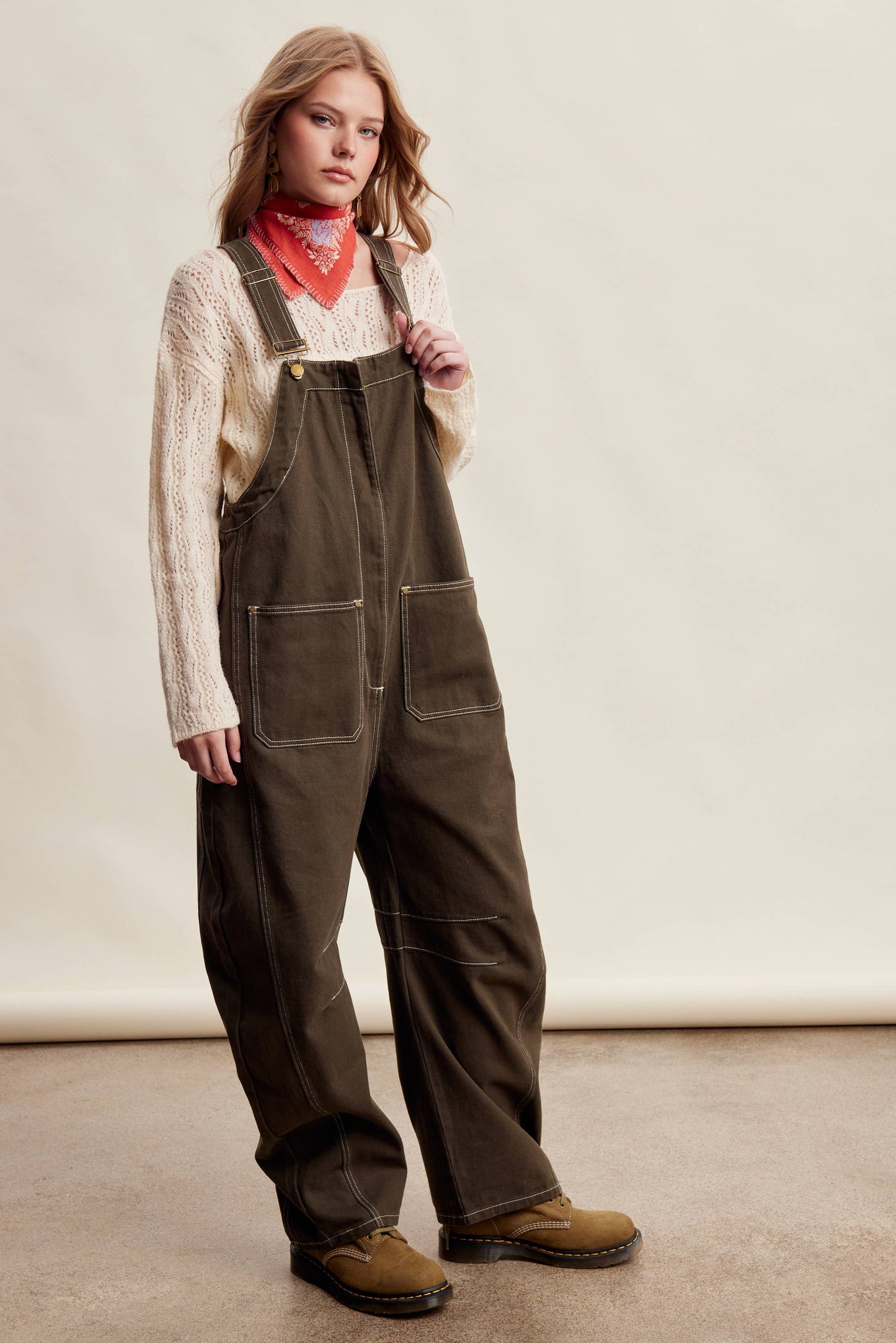 Olive Barrel Leg Utility Overall