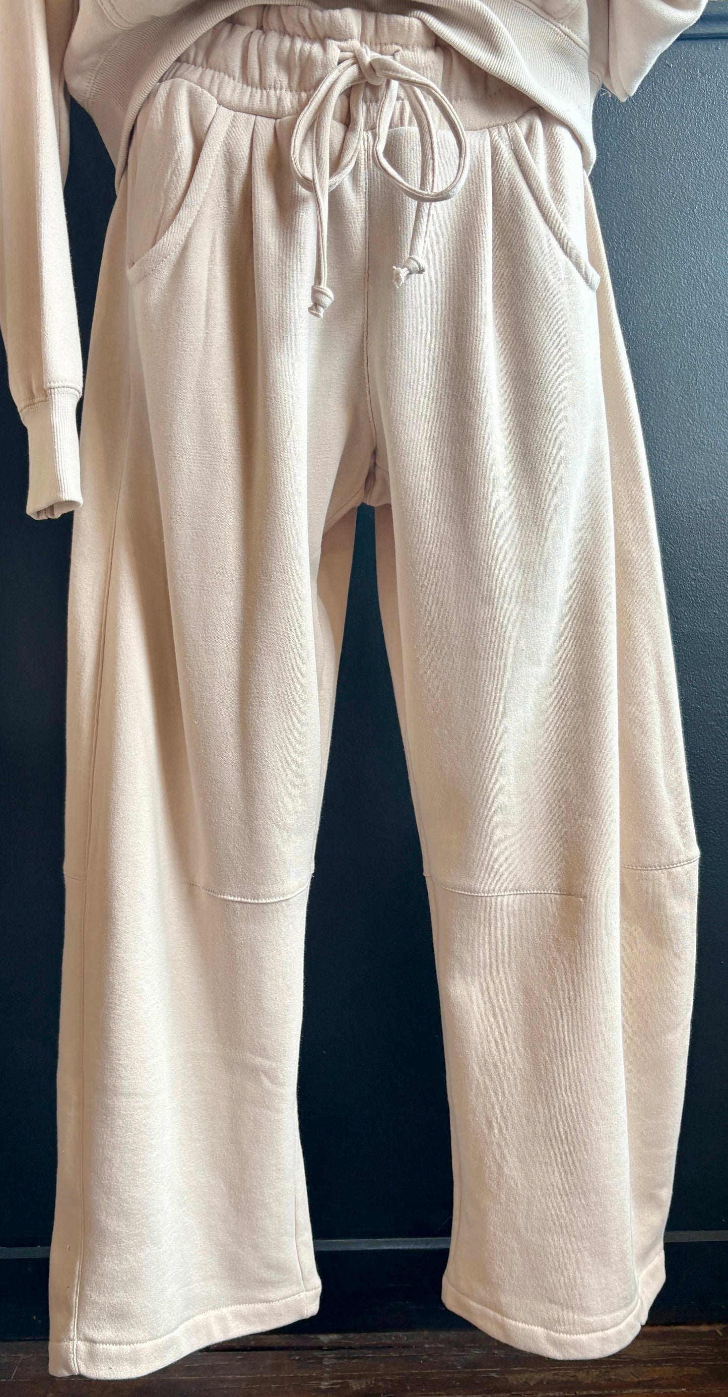 Beige Baggy Barrel Sweatpants