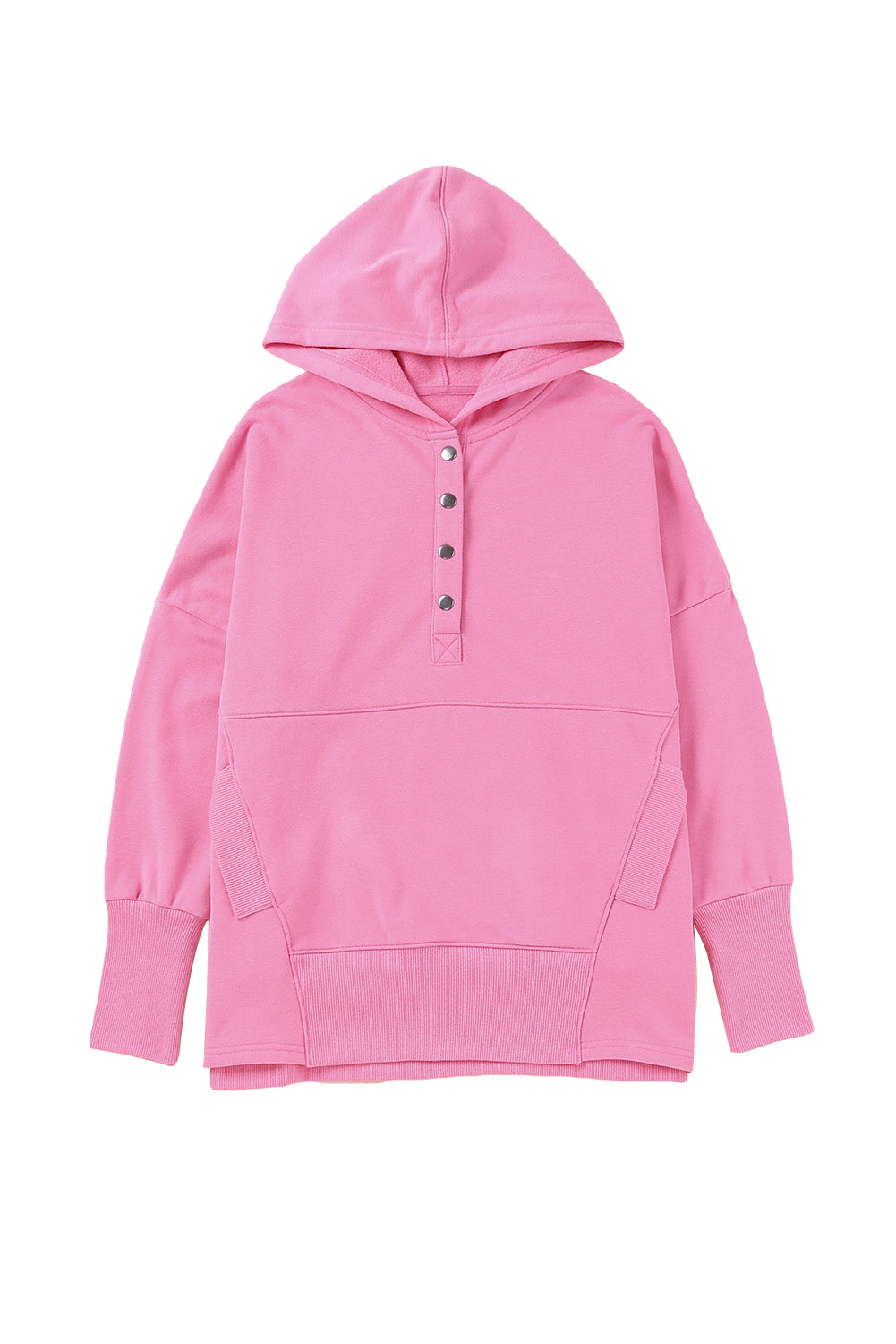 Gray Batwing Sleeve Pocketed Henley Hoodie