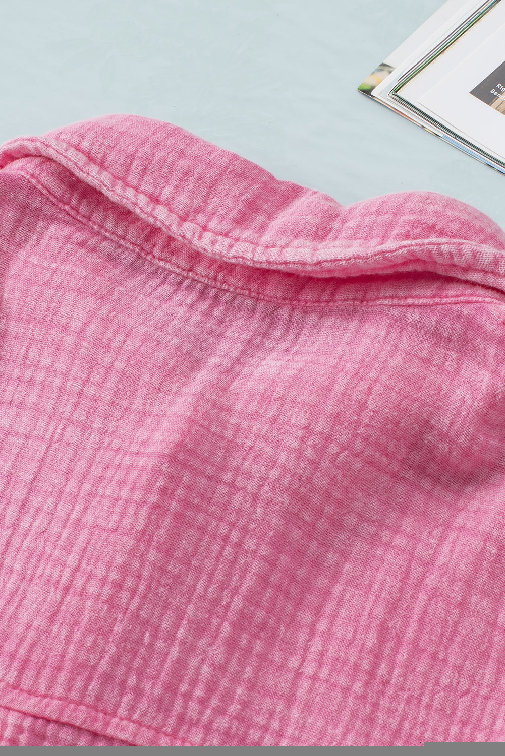 Sky Blue Mineral Wash Crinkle Textured Chest Pockets Shirt