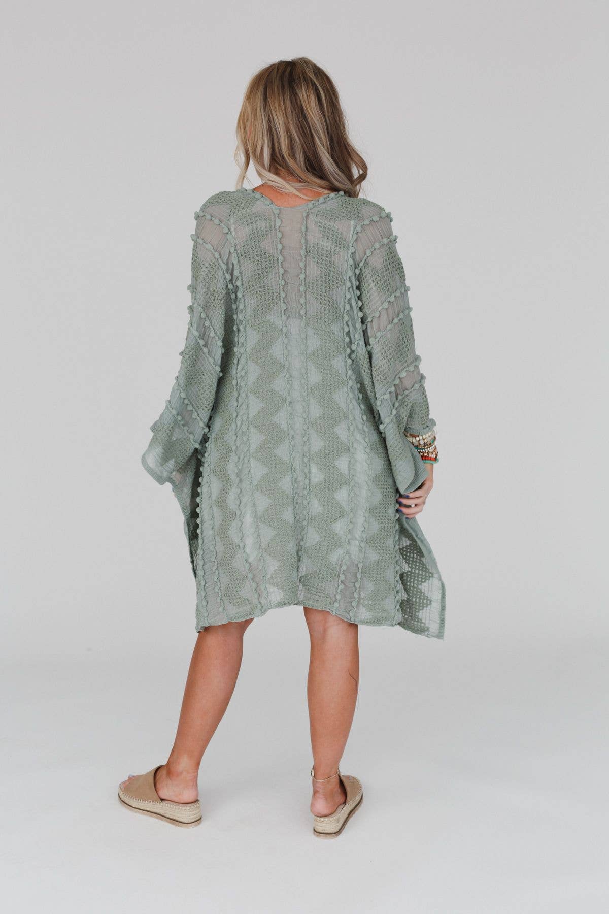 Bali Embroidered Kimono - Sage: OS