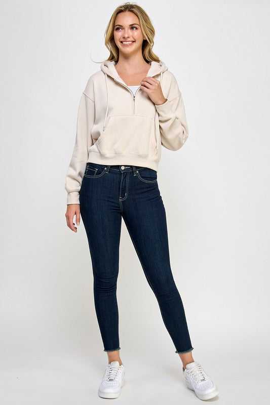 Beige Half Zip Up Hoodie