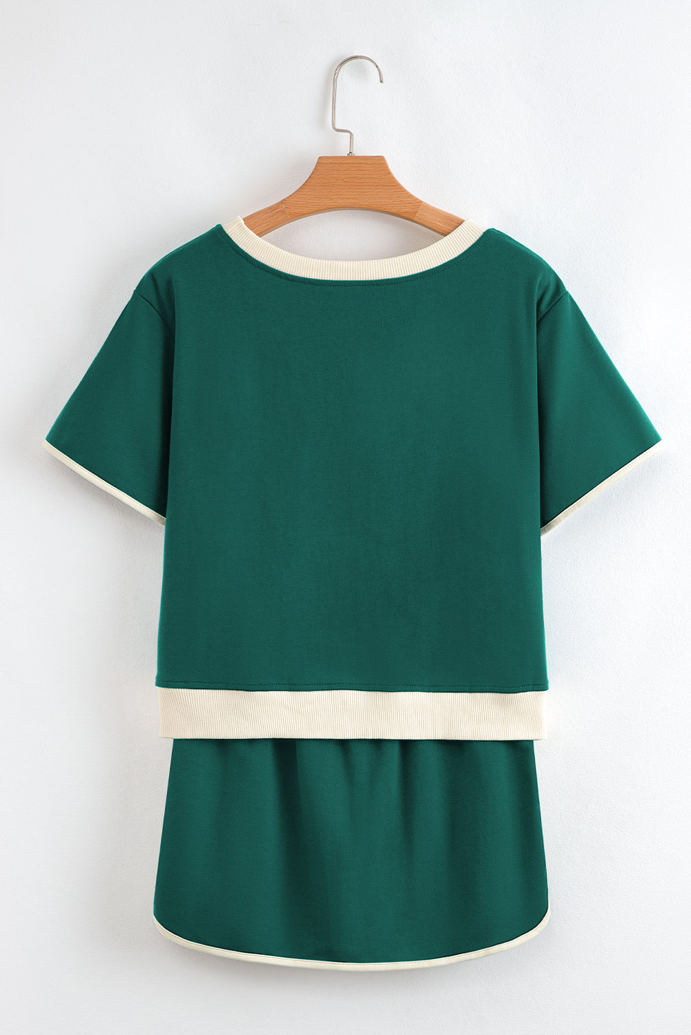 Rose Red Colorblock Edge Drop Shoulder T Shirt and Skort 2Pcs Set