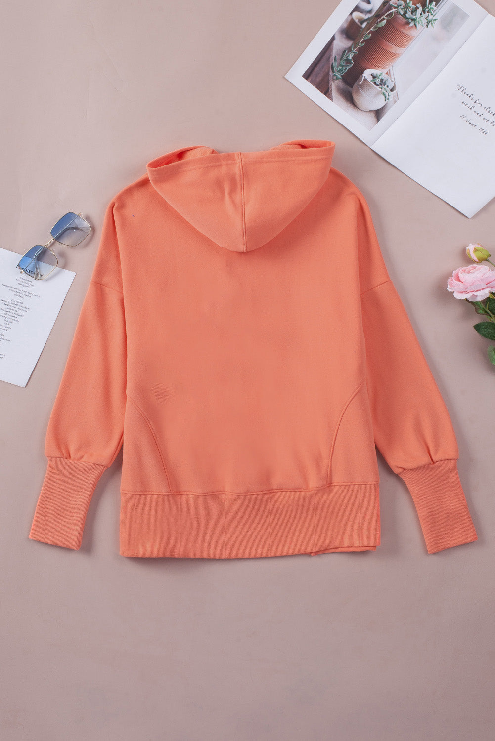 Gray Batwing Sleeve Pocketed Henley Hoodie