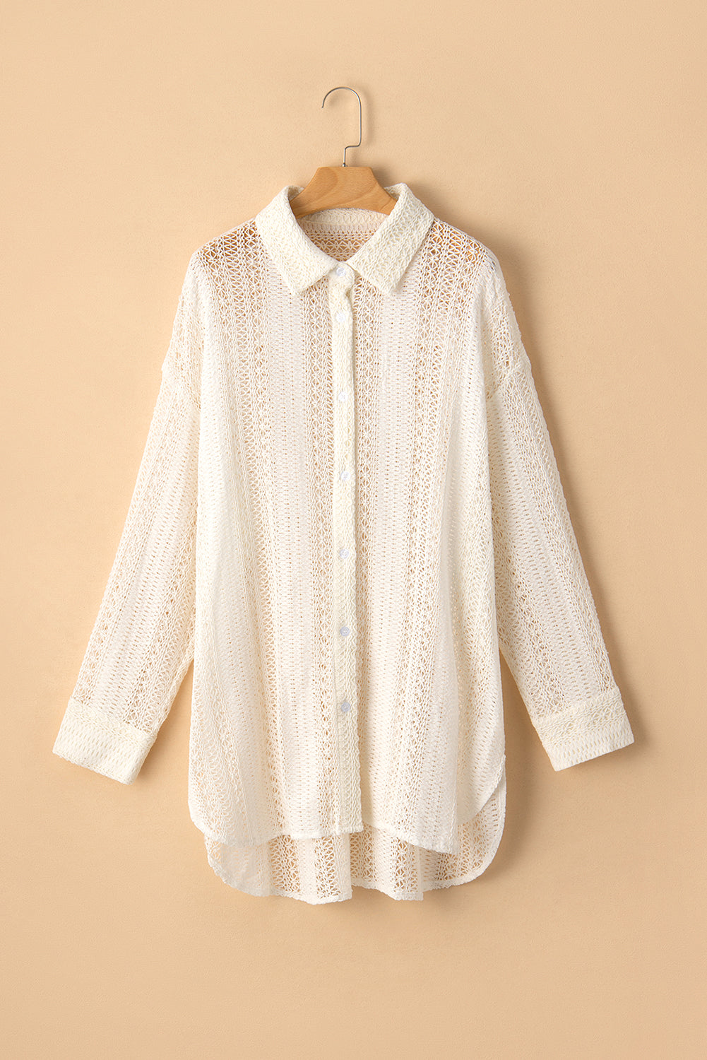 Black Lace Crochet Collared Tunic Oversized Shirt