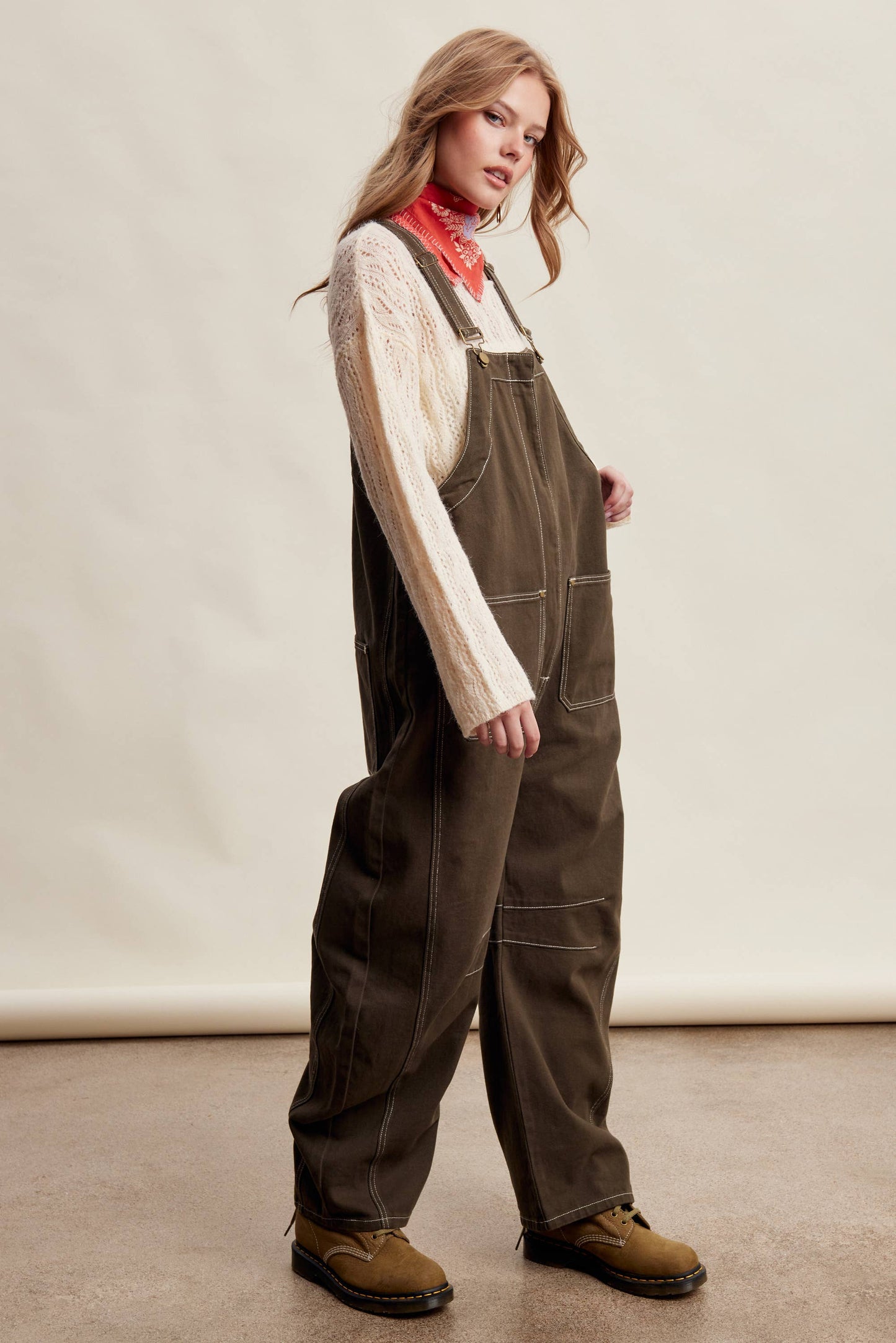 Olive Barrel Leg Utility Overall
