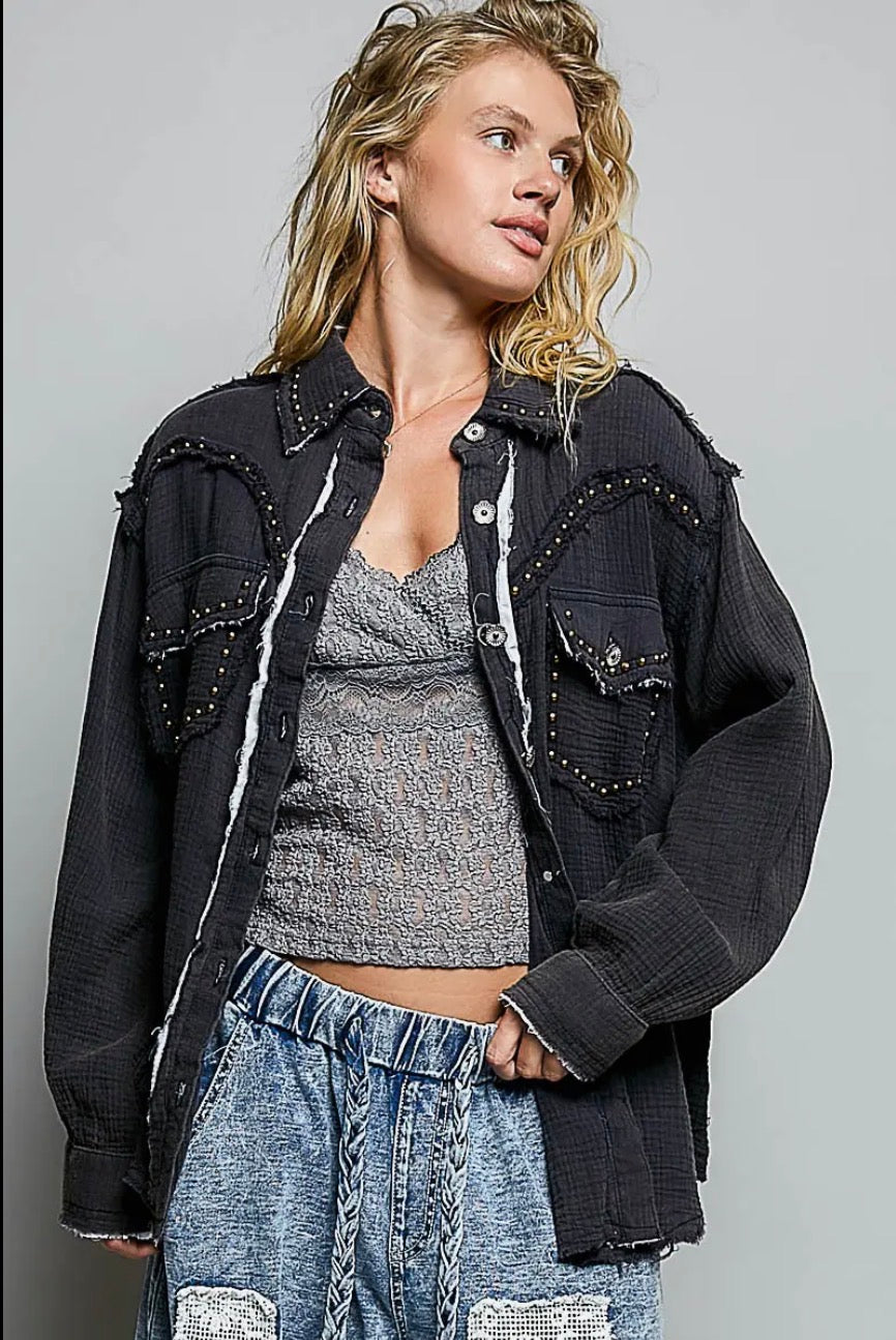 Long Sleeve Western Style Studded Shirt