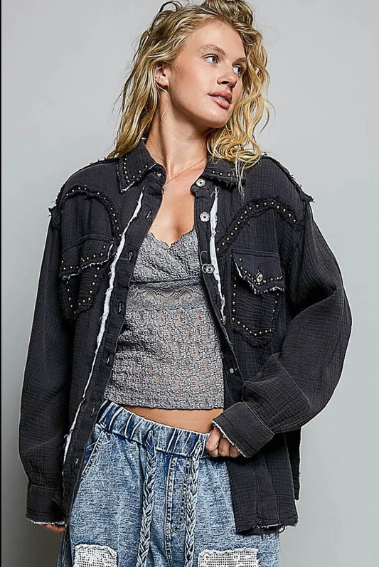 Long Sleeve Western Style Studded Shirt