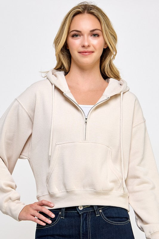 Beige Half Zip Up Hoodie