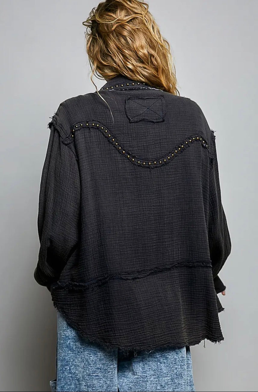 Long Sleeve Western Style Studded Shirt