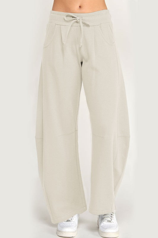 Beige Baggy Barrel Sweatpants