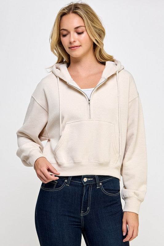 Beige Half Zip Up Hoodie