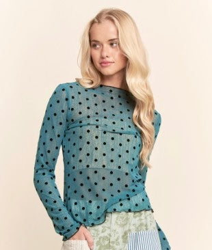 Teal And Dots Mesh Layering Tee