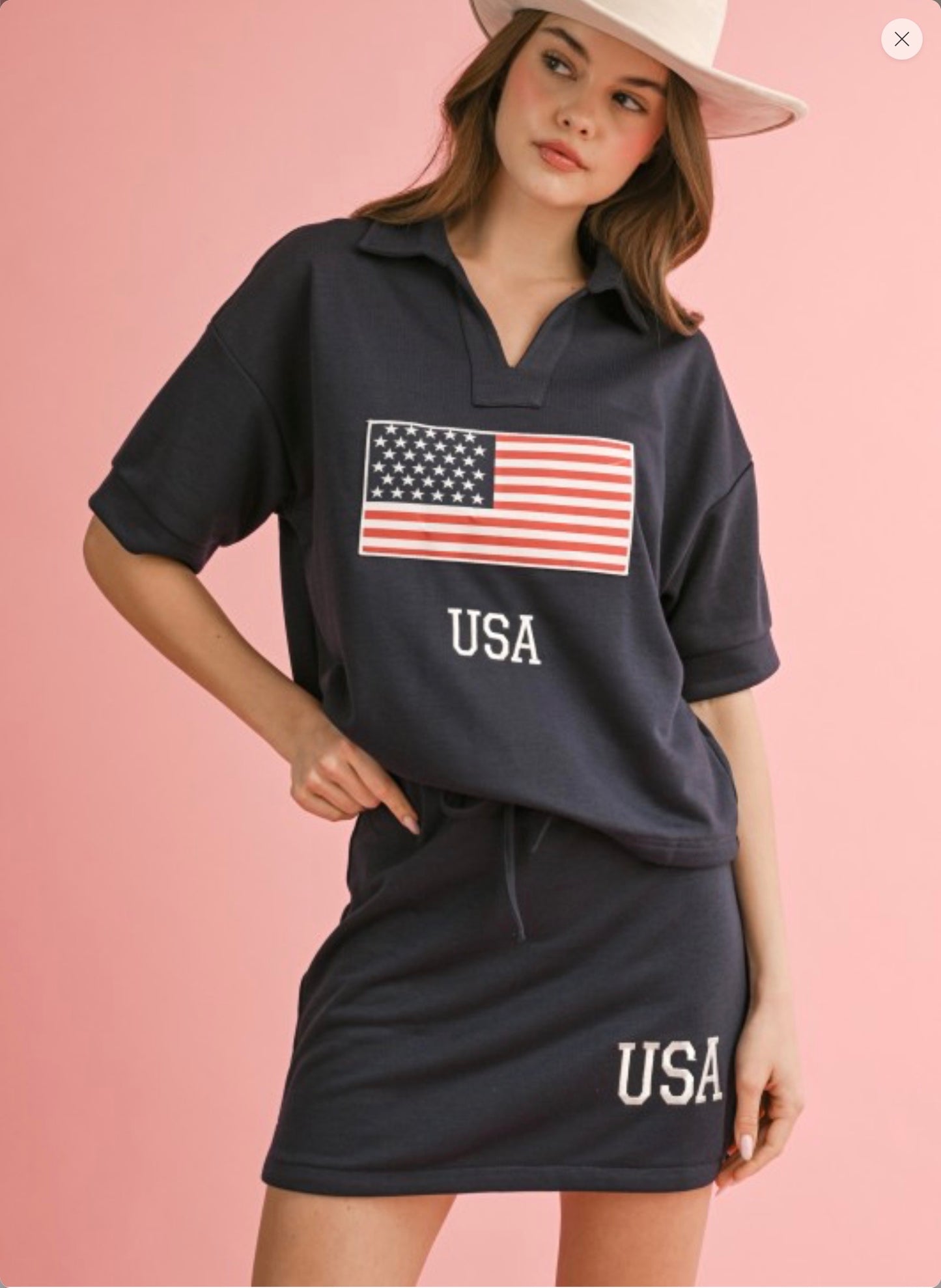 4th of July USA Collared Top and Skirt Set