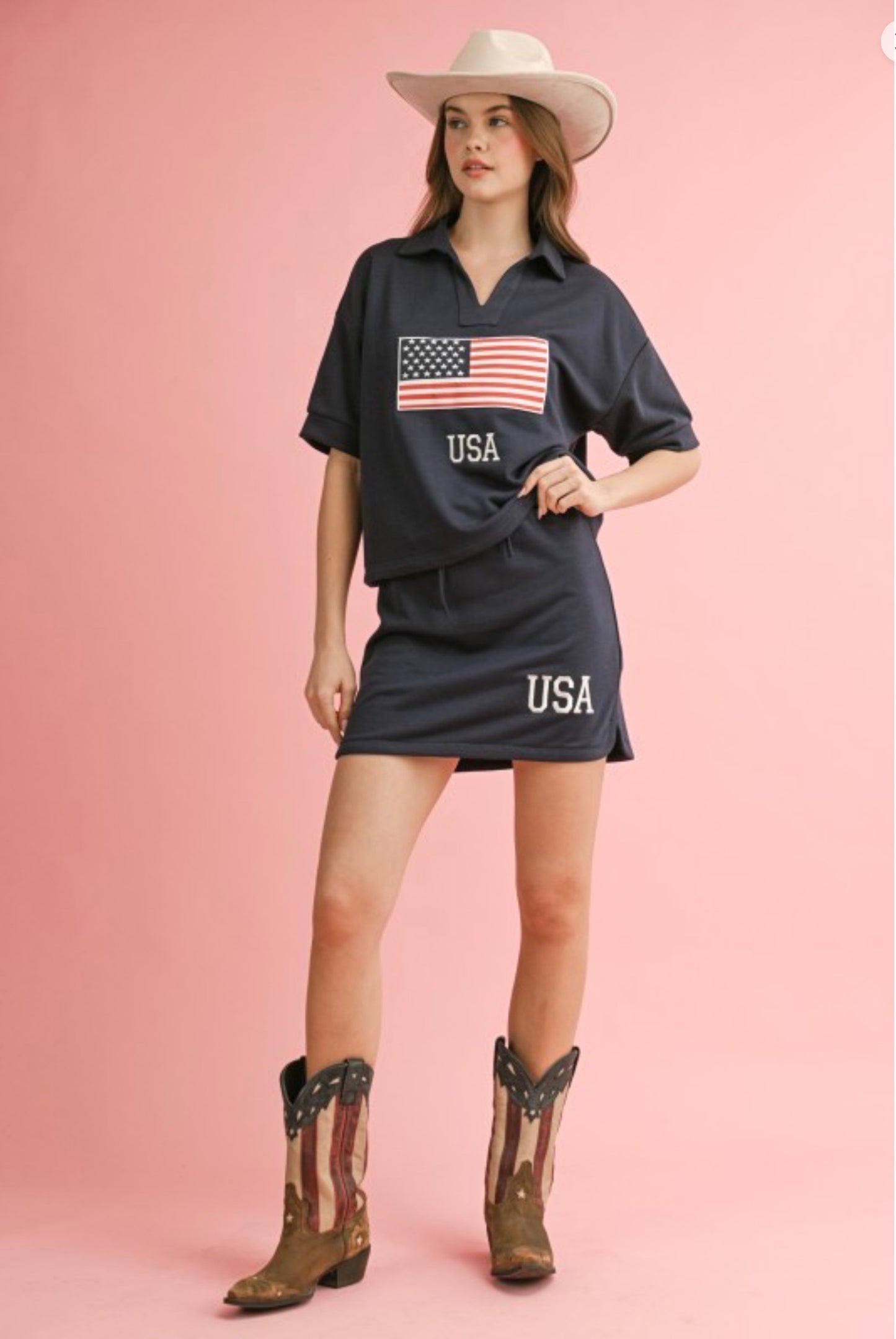 4th of July USA Collared Top and Skirt Set