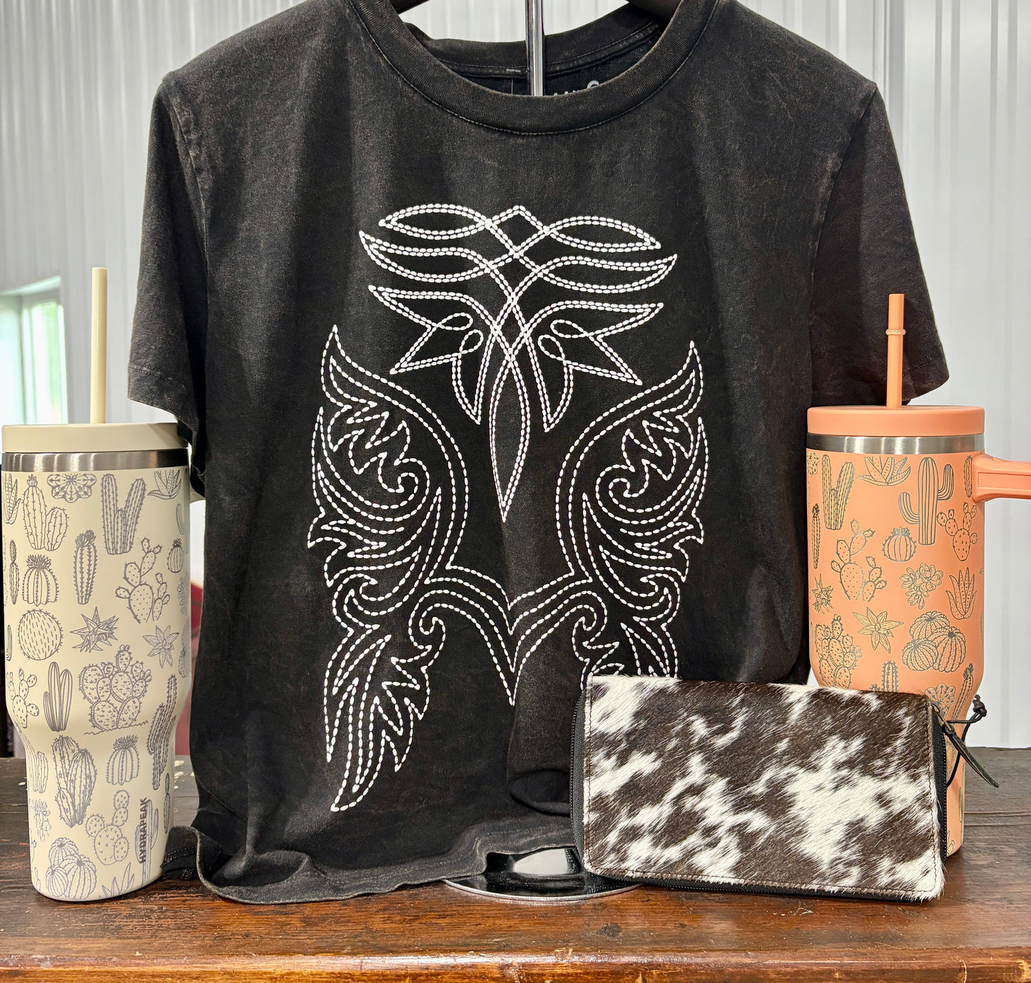 Cowboy Boots Toe Stitched Mineral Graphic Top