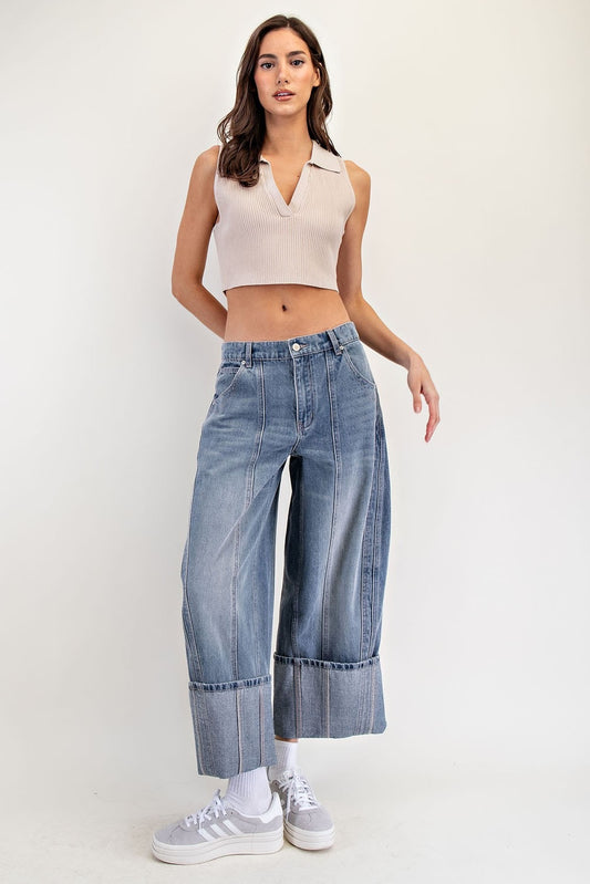Mineral Washed Cuffed Jeans