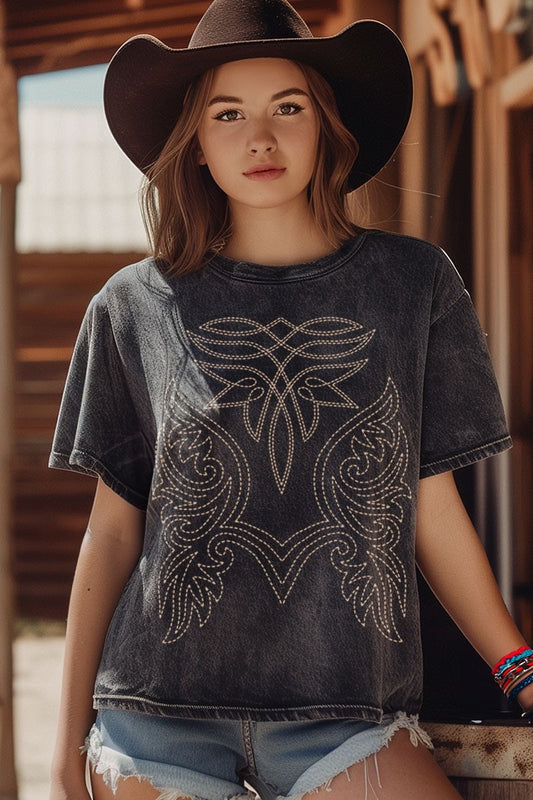 Cowboy Boots Toe Stitched Mineral Graphic Top
