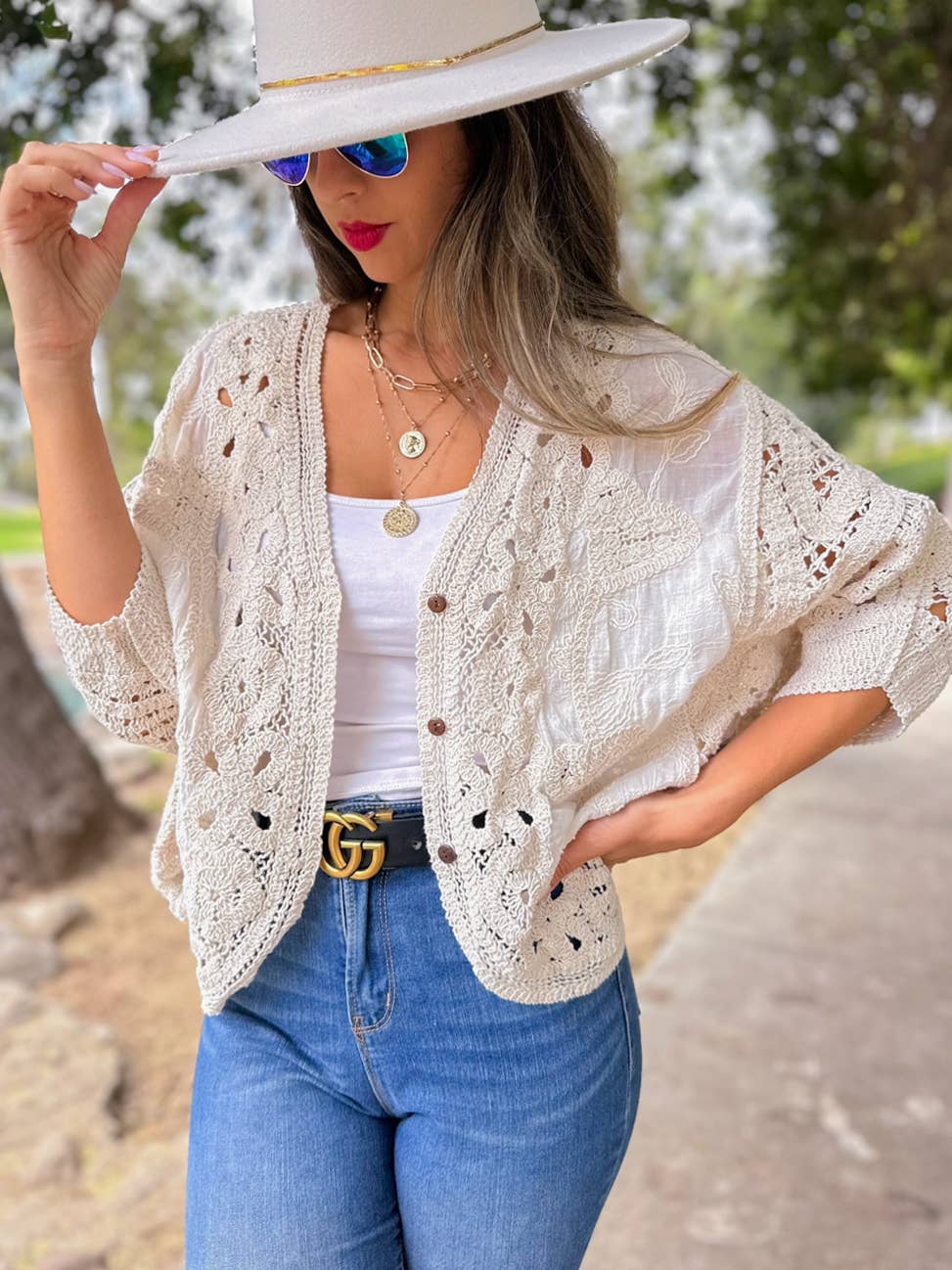 Ivory Crochet Lace Cardigan/ One Size