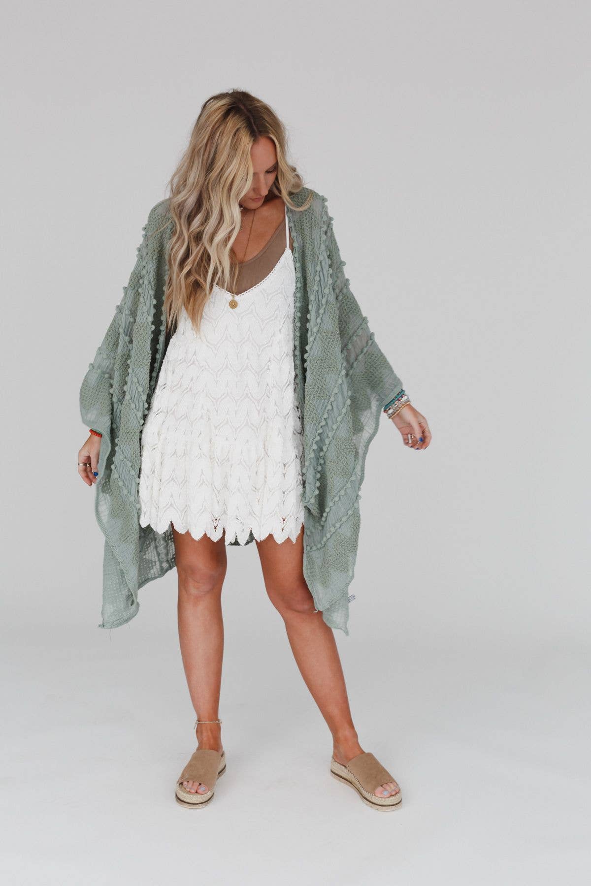 Bali Embroidered Kimono - Sage: OS