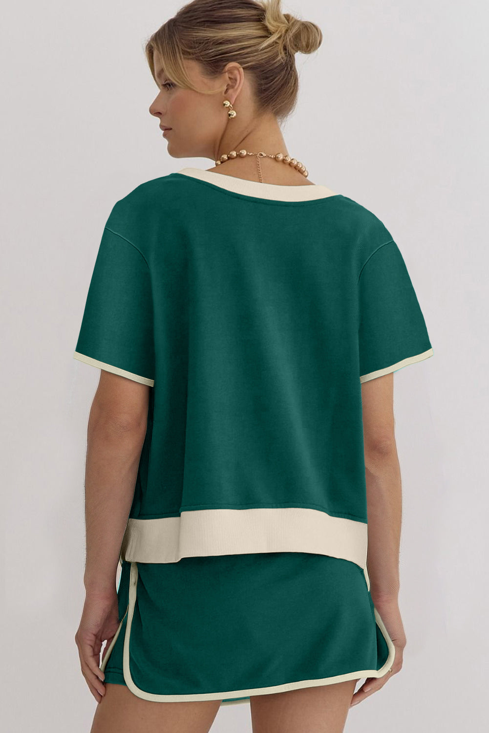Rose Red Colorblock Edge Drop Shoulder T Shirt and Skort 2Pcs Set