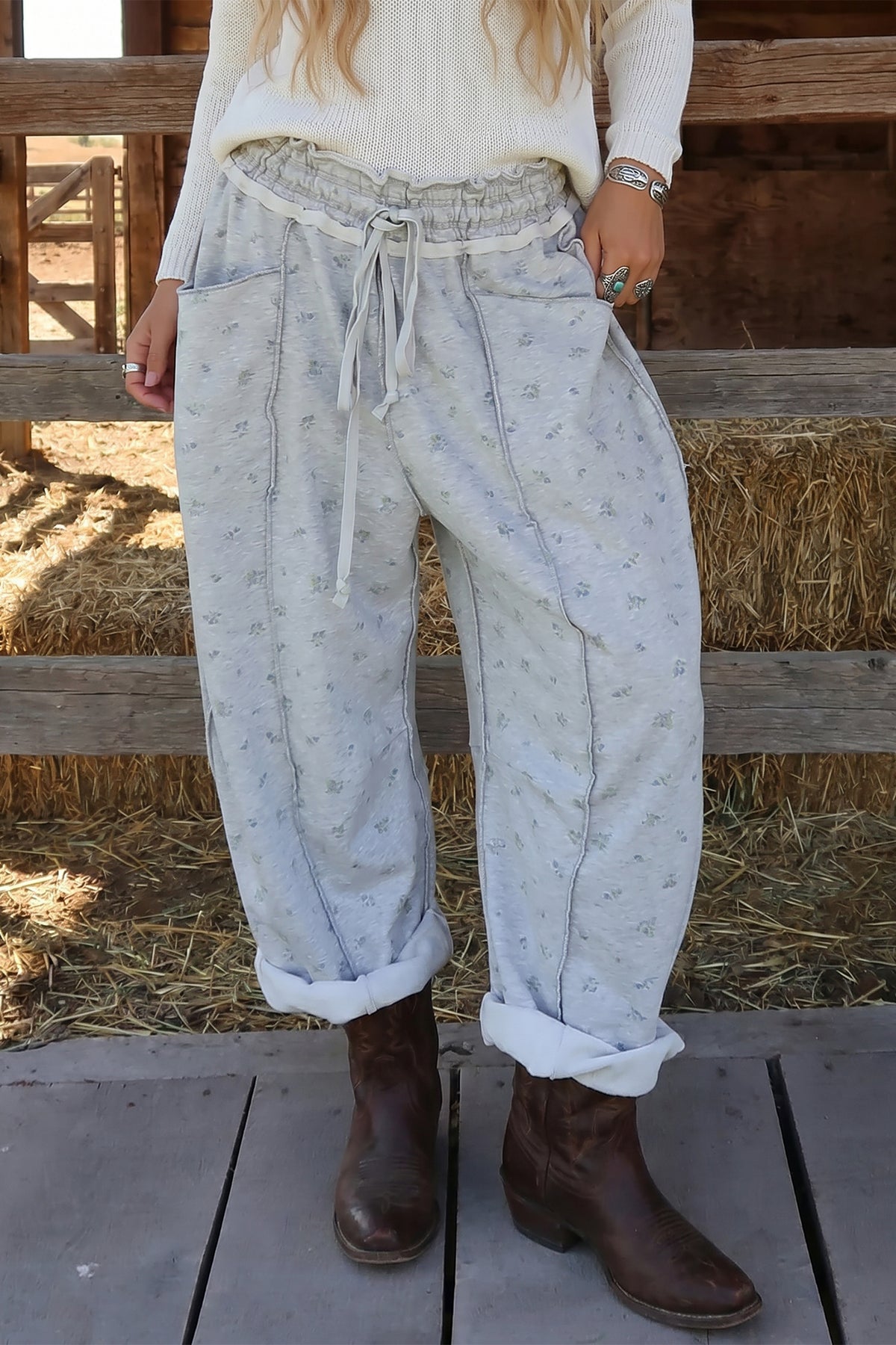 Dainty Gray Floral Print Pants