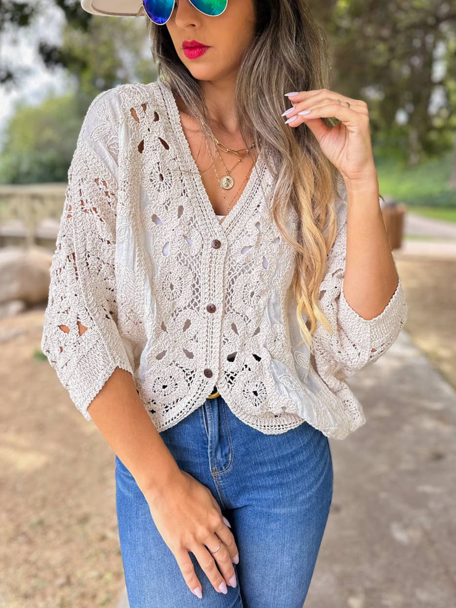 Ivory Crochet Lace Cardigan/ One Size
