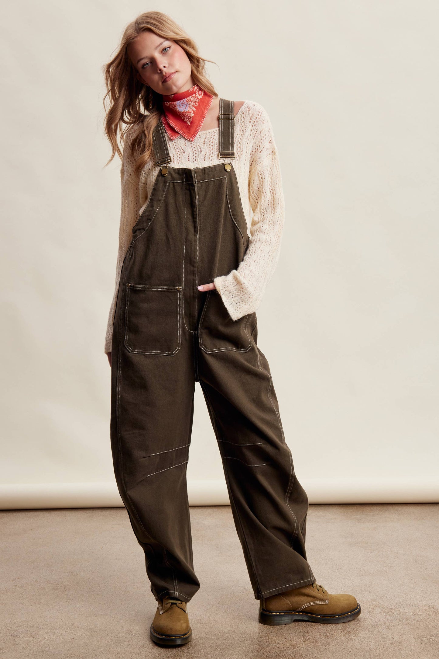 Olive Barrel Leg Utility Overall