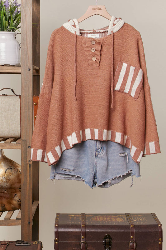 Color Block Stripe Hoodie Knit Sweater