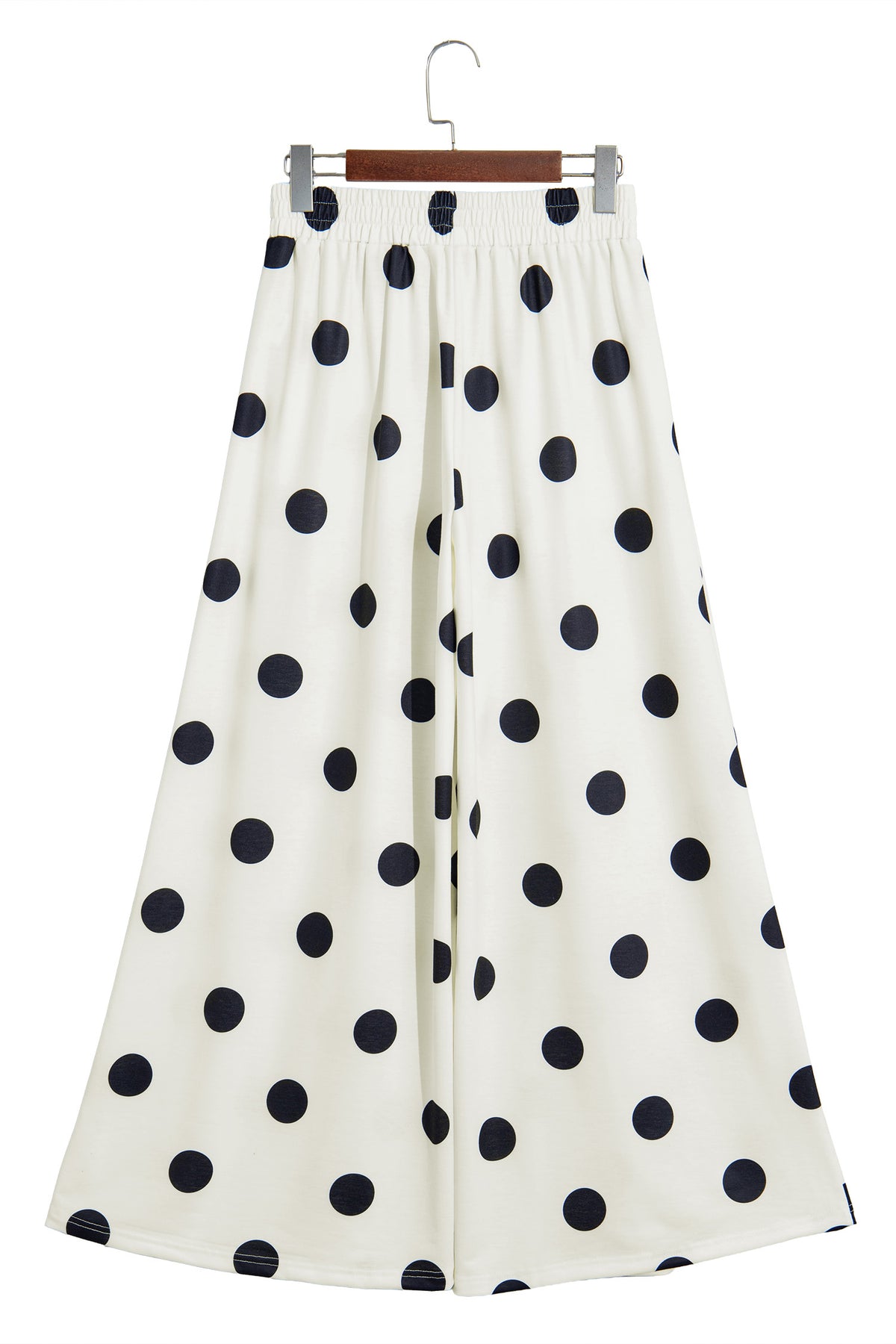 Beige Polka Dot Wide Leg Elastic Waist Casual Pants