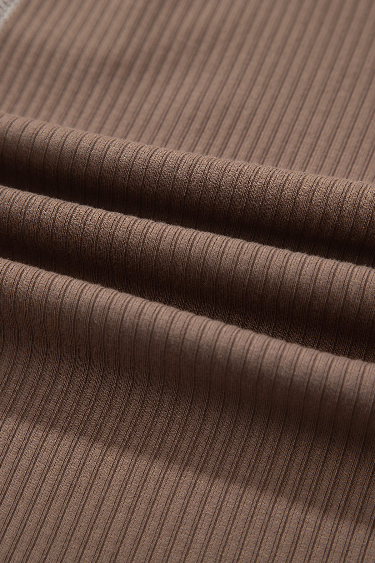 Dark Khaki V Neck Ribbed Long Sleeve Top