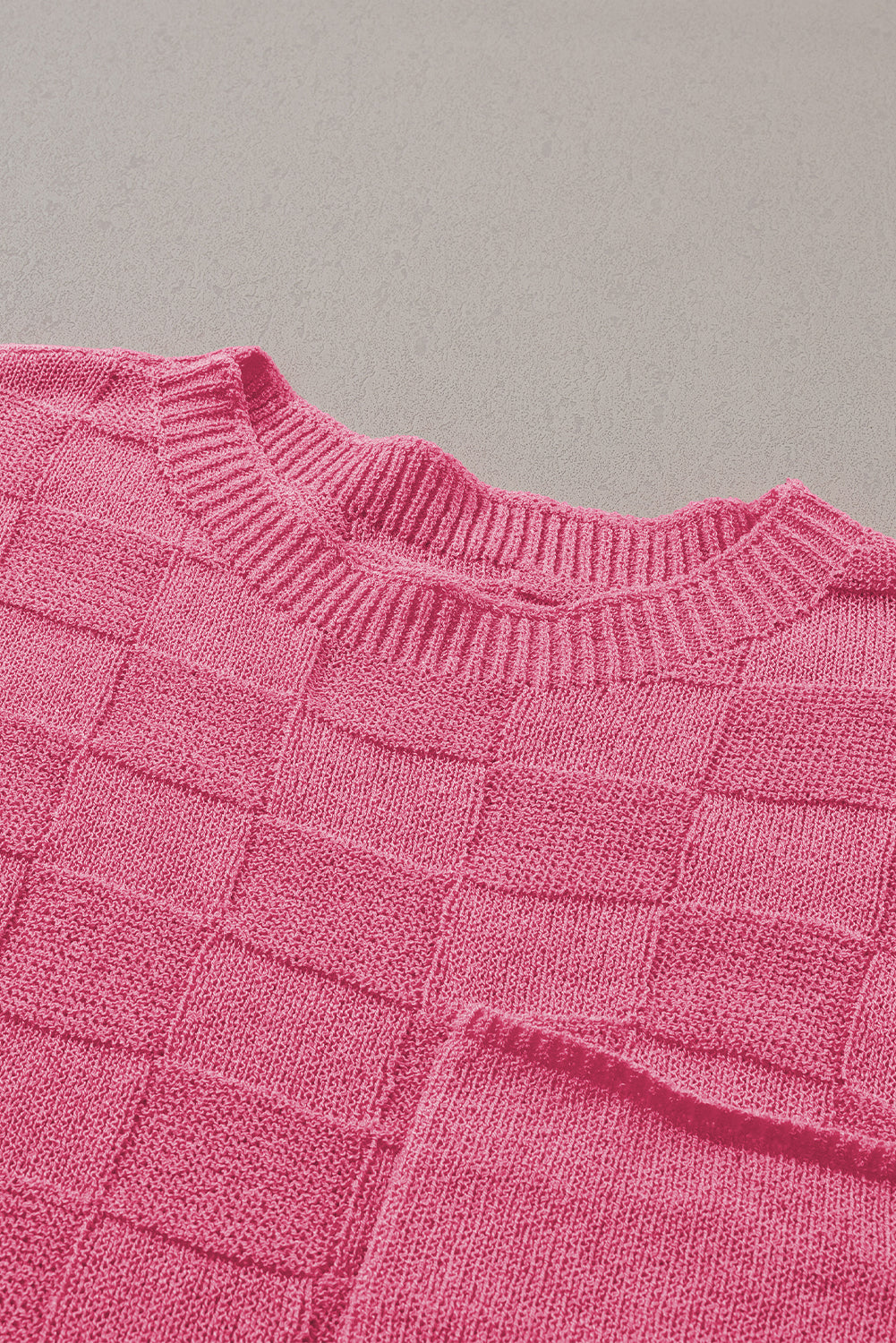 Dusty Pink Lattice Knit Short Sleeve Sweater