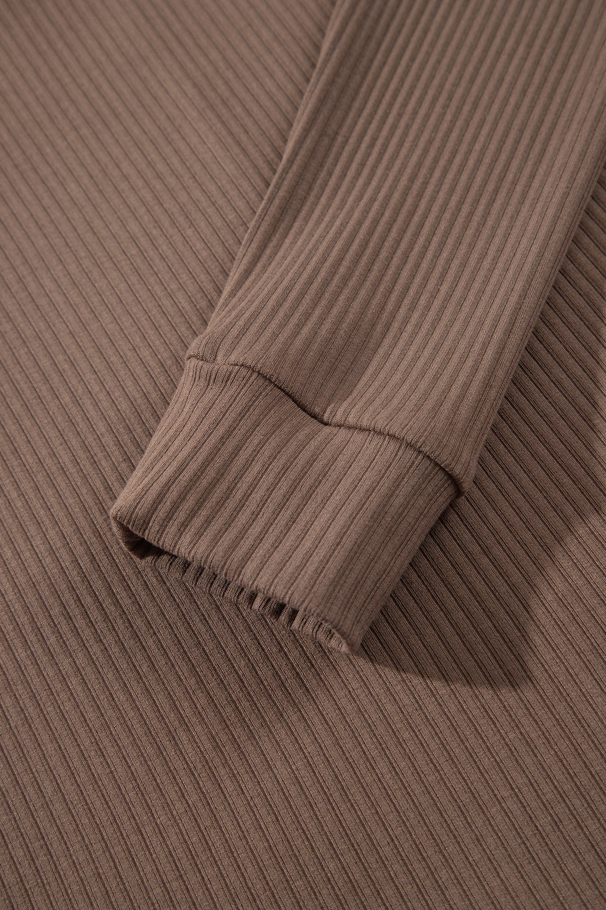 Dark Khaki V Neck Ribbed Long Sleeve Top