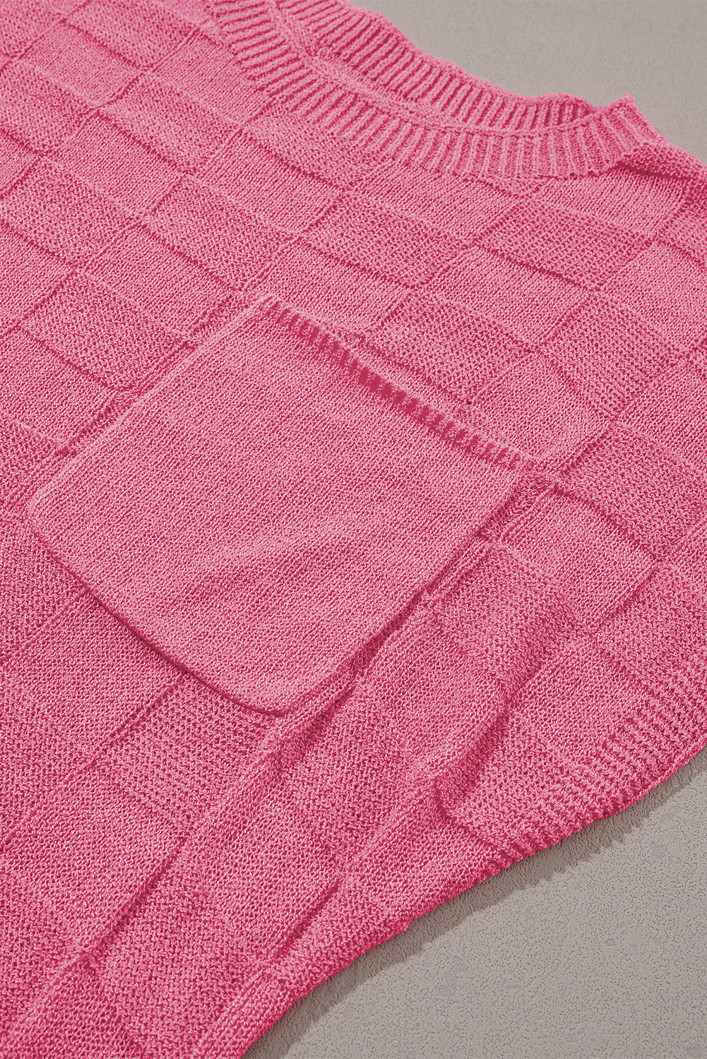Dusty Pink Lattice Knit Short Sleeve Sweater