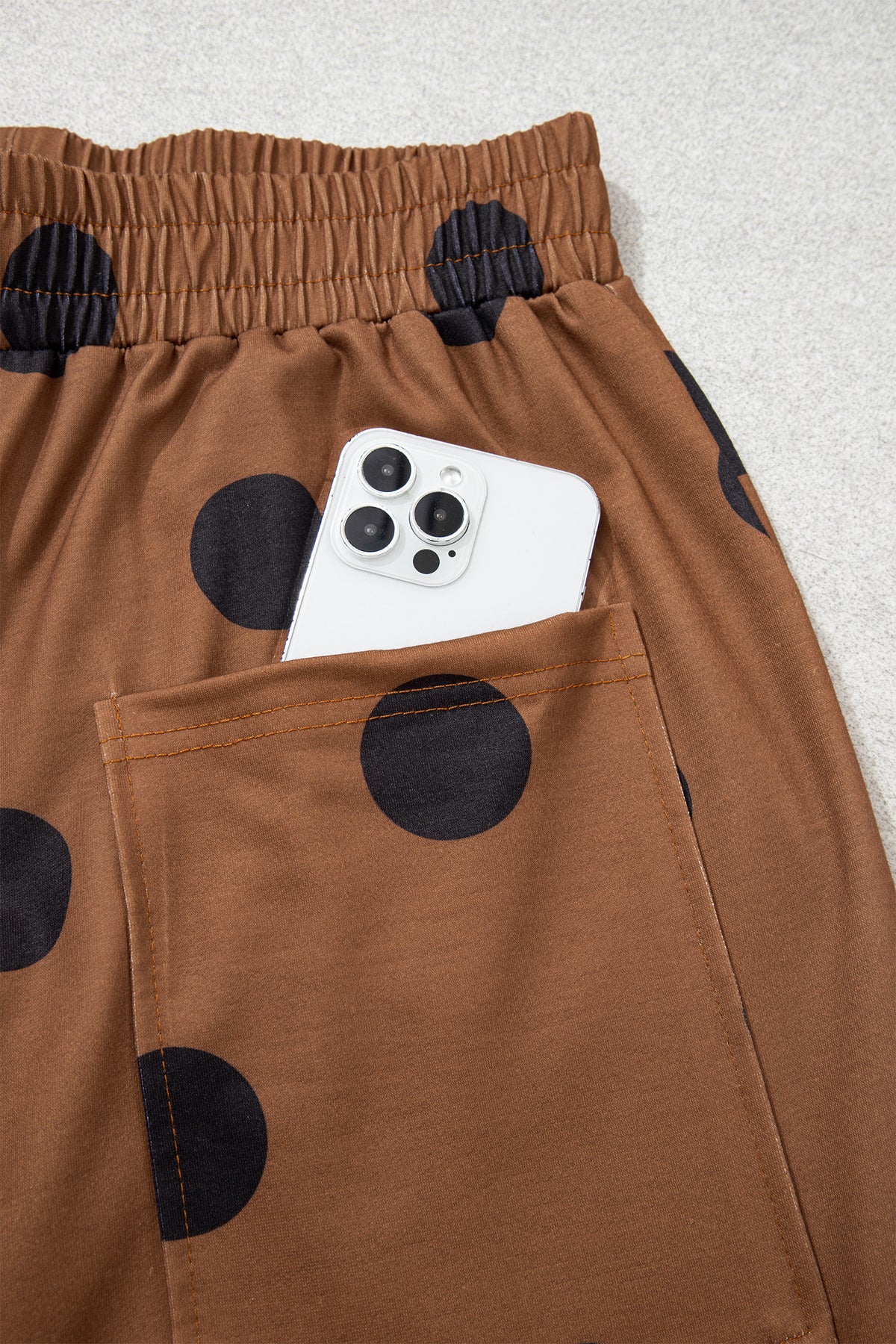 Beige Polka Dot Wide Leg Elastic Waist Casual Pants